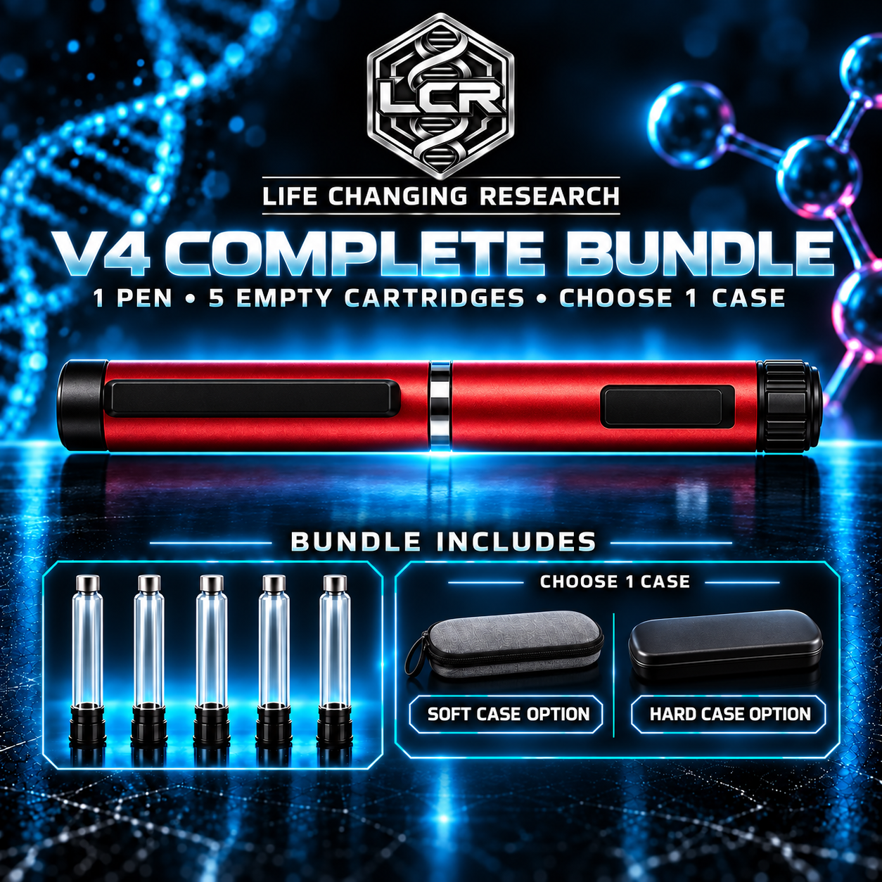LCR V4 complete bundle with an accurate V4 pen, five empty cartridges and case choice